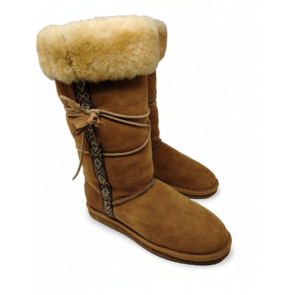 L.L. Bean Shearling Lined Suede Boots Ribbon Tassel Womens 8 M Cottagecore